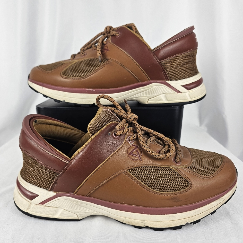 Zeba Shoes Mens Size 9 Hands Free Brown Leather Slip On Sneakers Comfort Lace Up